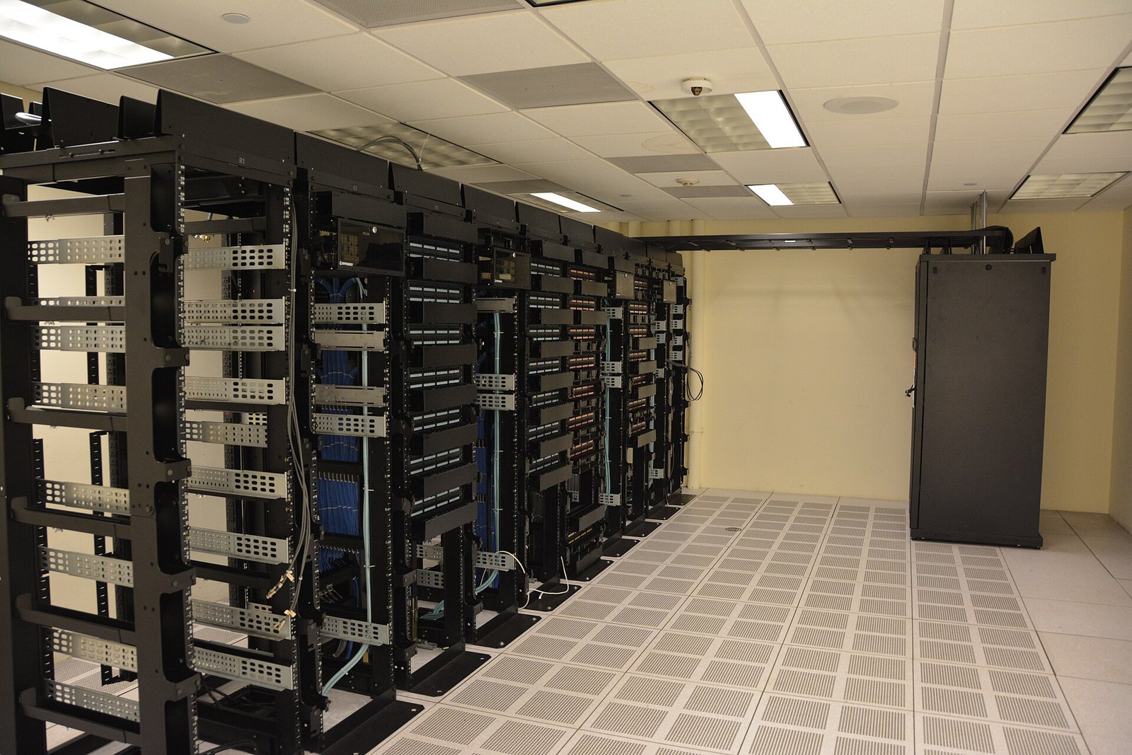 Rows of server racks in a data centre