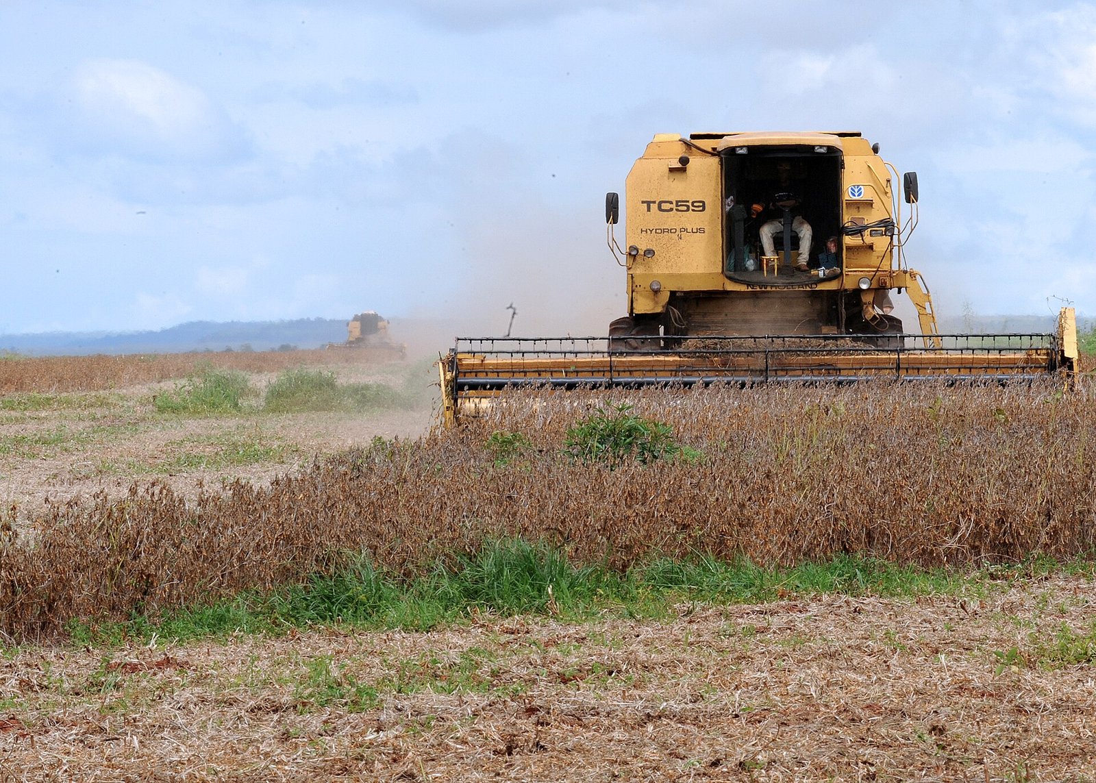 Combine harvesters gathering soybeans in Mato Grosso, Brazil