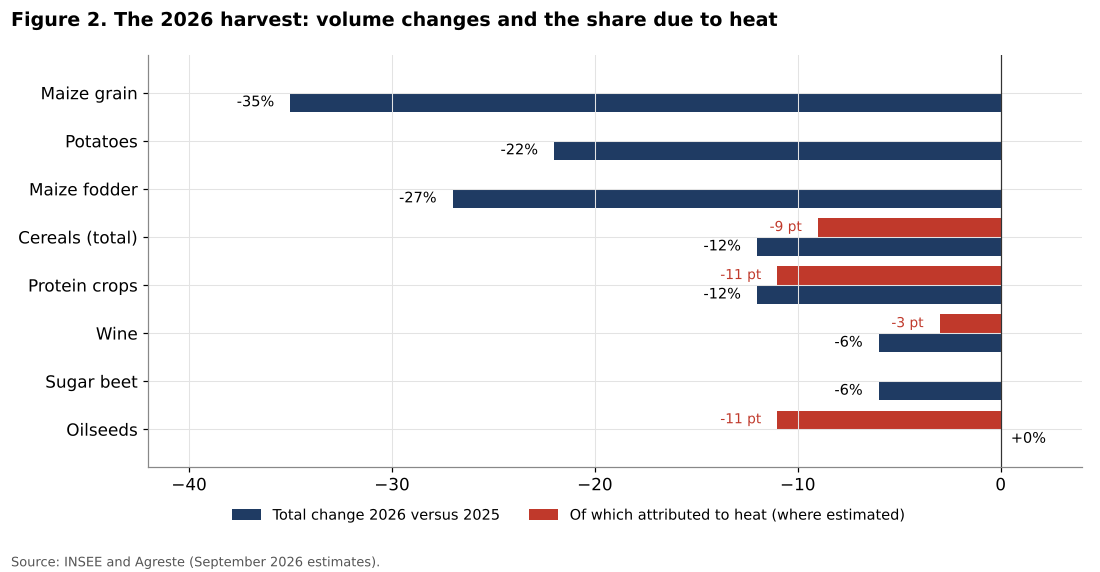 French 2026 harvest changes and share attributed to heat